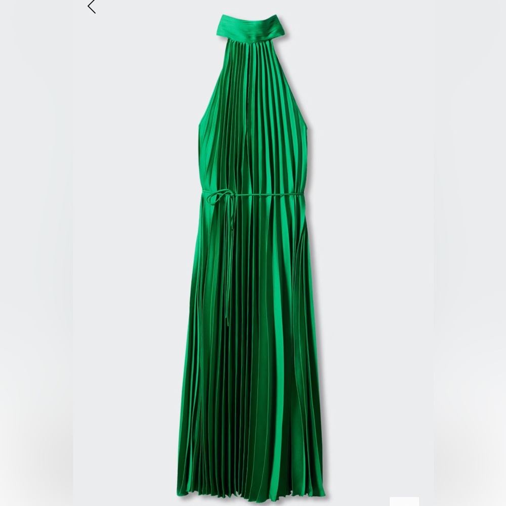 Mango Green Pleated Halter Neck Maxi Dress NWT Size Ladies US 4 - Picture 7 of 9